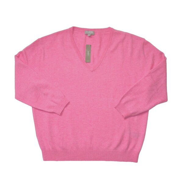 NWT J.Crew Cashmere Relaxed V-neck Sweater in Neon Heather Berry Pink Pullover S - Picture 1 of 4